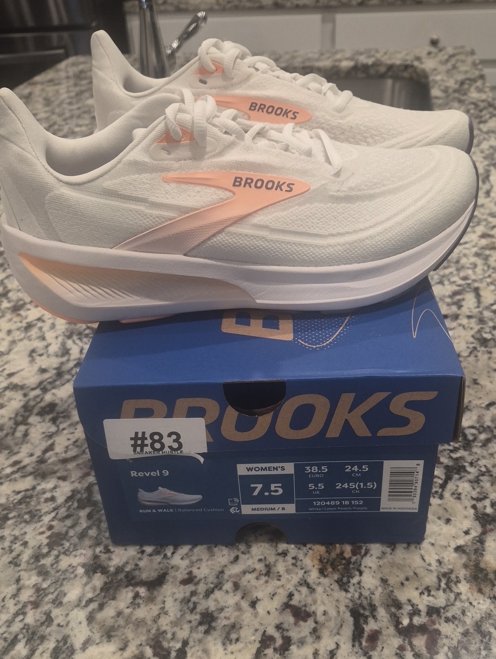 NEW Brooks White Running Revel 9 Sneakers with Peach Accents - Picture 7 of 8